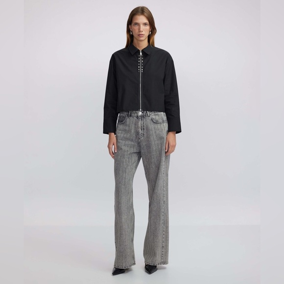 IPEKYOL Mixed Crystal Stone Shirt Black, 36 - Picture 2 of 16